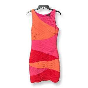 BCBGMAXAZRIA Womens Debra Bandage Dress Orange Mini Color Block Stretch Ruched S